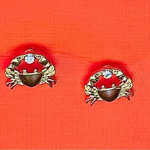 Jewelry - Goldtone Crab Stud Earrings with Crystal Accent